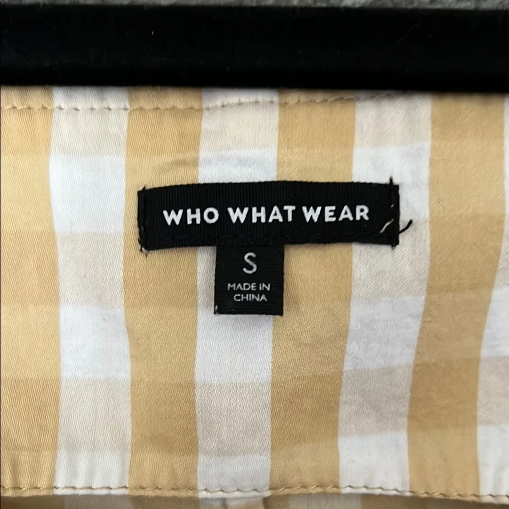 Who What Wear Yellow Gingham Puff Sleeve Square Neck Button Front Blouse Small - Picture 2 of 2